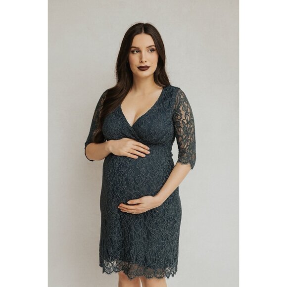 SERAPHINE LUXE maternity dress lace formal special occasion holiday gray 10 - Picture 1 of 8